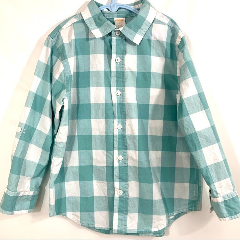 Gymboree Button Down Shirt Light Blue Checks Boys Small